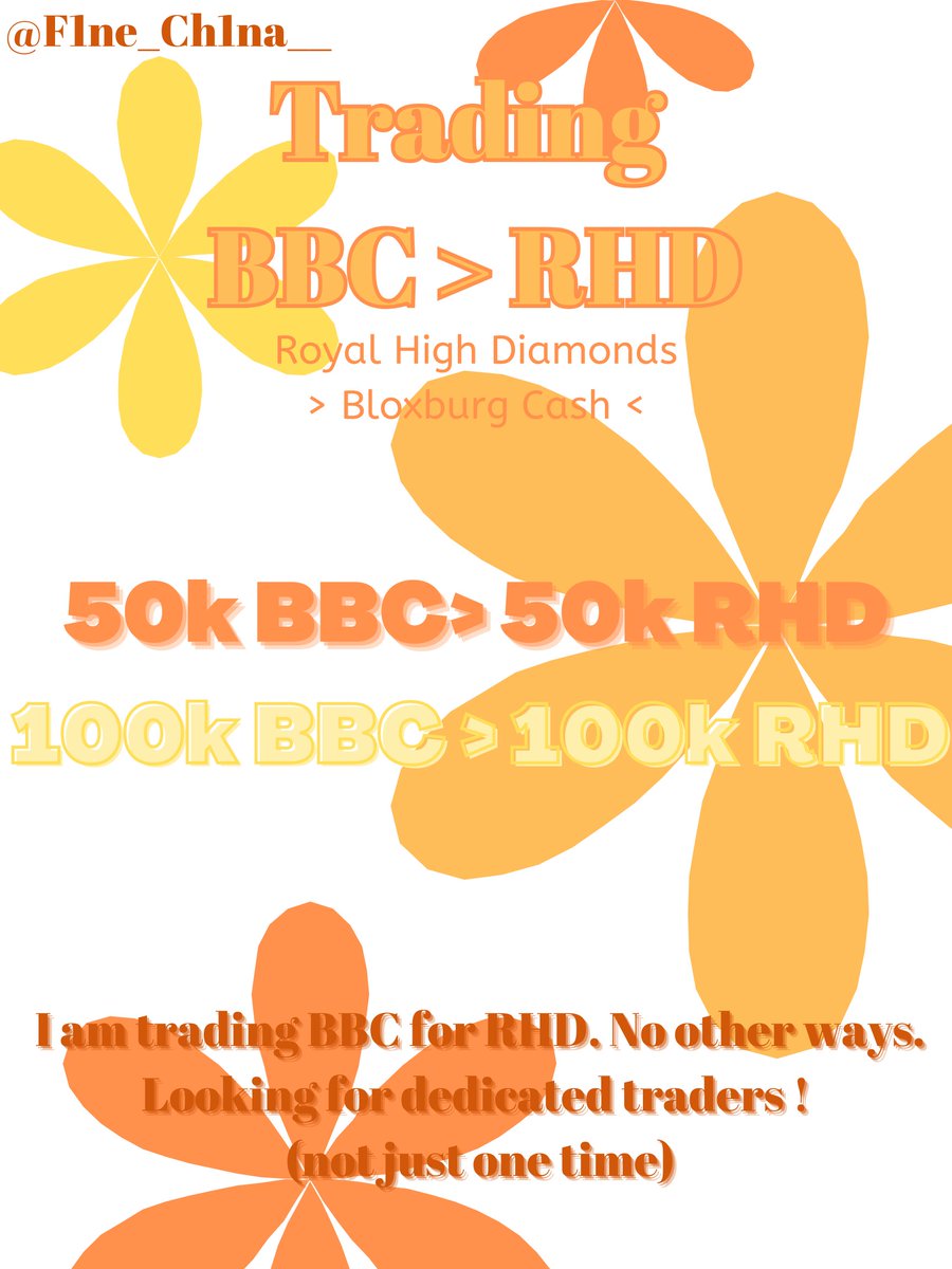 F1neCh1na___'s tweet photo. | 🤎 | Trading Bcc for RHD! 

Looking for dedicated traders ! (not just one time)
| 🏷️ |
#royalehighdiamonds #royalhighcrosstrading #royalehighhalos #royalehightrading #royalehightradings #bloxburgcash #royalehightrades #bloxburgtrade #royalehightrade #royalhightrading https://t.co/IQPUXvv0ME