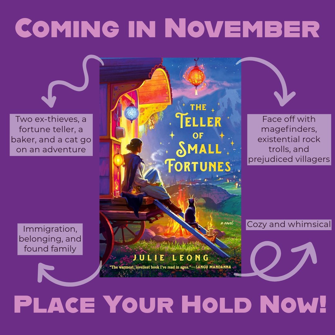 We're excited to read the new cozy fantasy novel, "The Teller of Small Fortunes" by Julie Leong.

It comes out in November, so place your hold now!

libcat.arlingtonva.us/Record/348135
