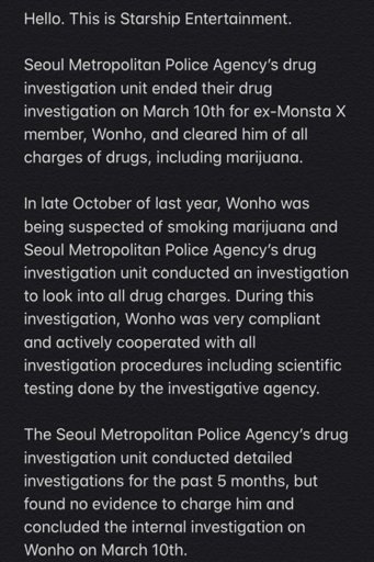 MysterioAmbrose's tweet photo. By this time, all was chaos and all eyes were on MONSTA X.

The next day, on October 31, Wonho announced that he was leaving the band in a very moving letter.

After that, there was no news of him for 5 months, until he was cleared by the police. https://t.co/4lnDiMk3ct