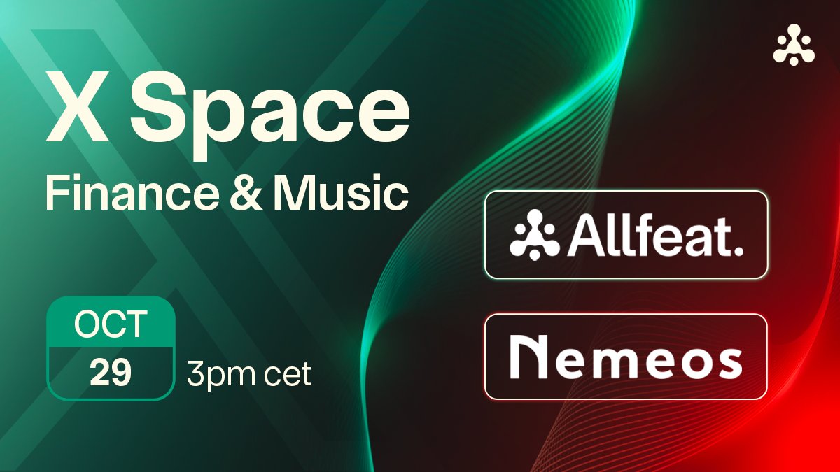 Allfeat_IP's tweet photo. 🎶 We're hosting an AMA on the fusion of #Finance &amp; #Music! Join Allfeat &amp; @Nemeos_Finance tomorrow, Oct 29, 3PM CET with Allfeat &amp; @Nemeos_Finance. 

Don’t miss out, set a reminder 👇https://t.co/wY4QiNkesv 
#Web3 #Blockchain #MusicTech https://t.co/8H7en0yGnn