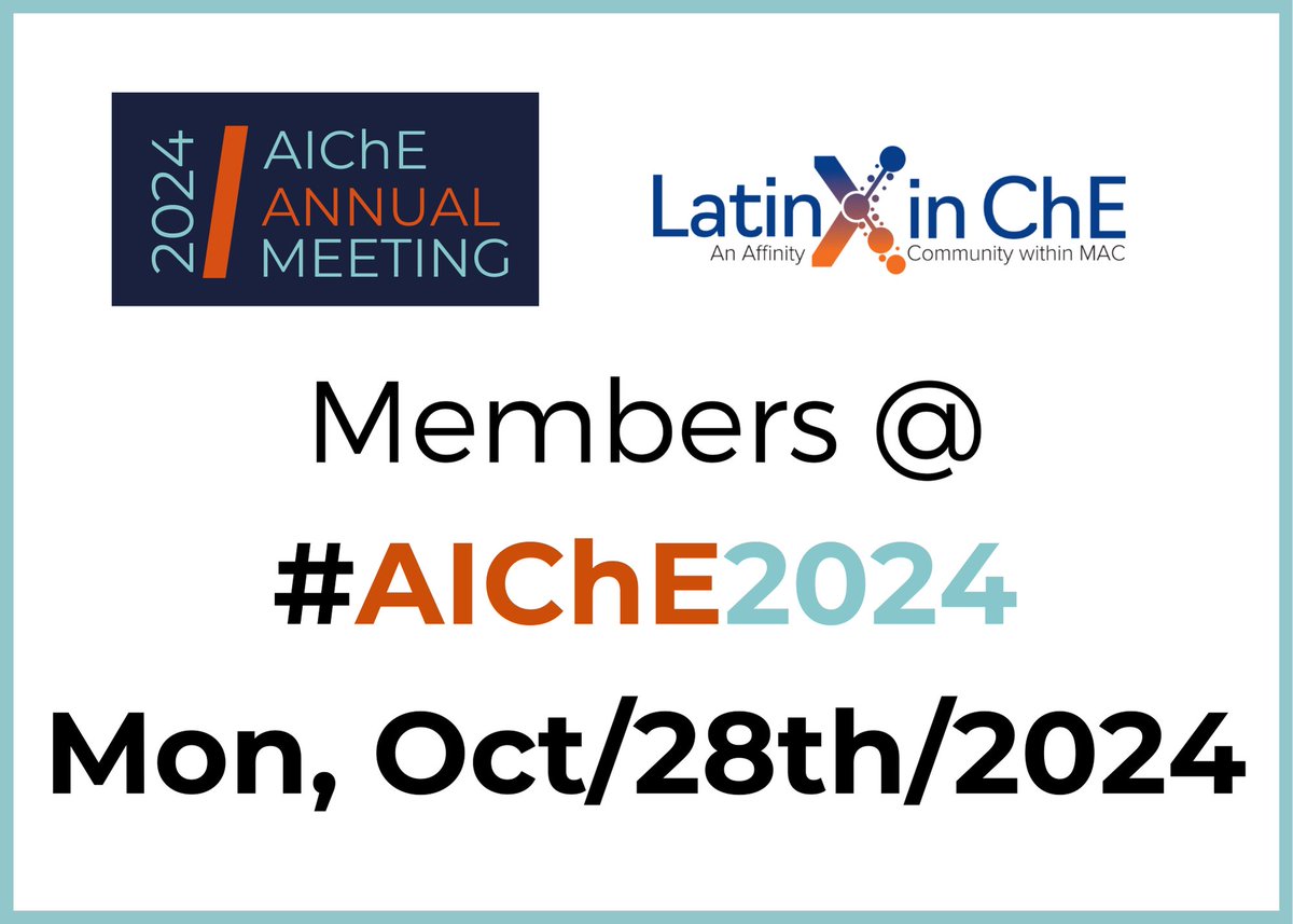 LatinX in ChE (@latinxinche) on Twitter photo Day 2 of #AIChE2024 Member Highlights and <a href="/LatinXinChE/">LatinX in ChE</a> activities (Sun, Oct 27) <a href="/ChEnected/">American Institute of Chemical Engineers (AIChE)</a>. Make sure to attend and show your support to our members and attend our event. A thread 👇(n/5) Day 2 of #AIChE2024 Member Highlights and <a href="/LatinXinChE/">LatinX in ChE</a> activities (Sun, Oct 27) <a href="/ChEnected/">American Institute of Chemical Engineers (AIChE)</a>. Make sure to attend and show your support to our members and attend our event. A thread 👇(n/5)