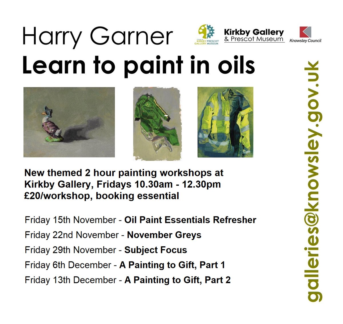 New themed 2-hour oil painting workshops led by artist Harry Garner, Fridays in November and December at Kirkby Gallery, £20 per workshop. Find out more: mailchi.mp/deafc1212b83/o…