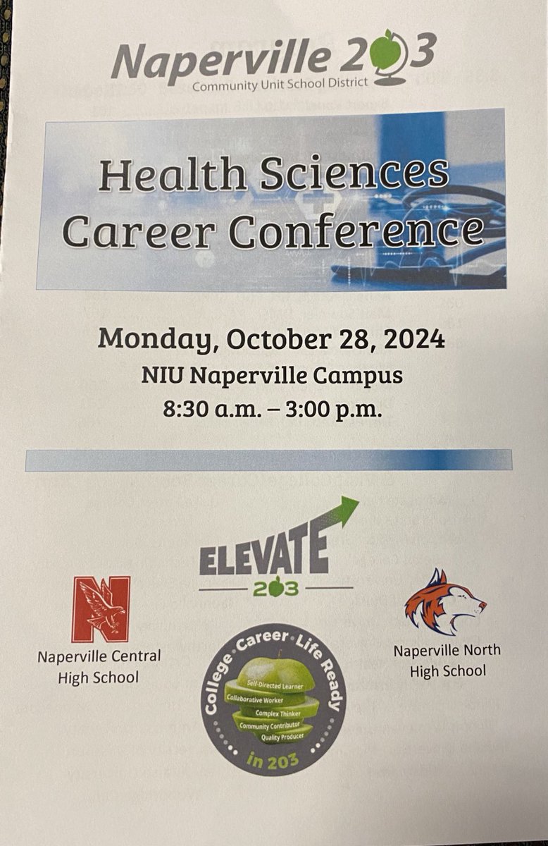 Kicking off another day of Career Exploration ⁦<a href="/Naperville203/">Naperville 203</a>⁩! Thanks to all our partners for giving their time to lead our Health Sciences Career Conference! ⁦<a href="/NCHSOFFICIAL/">Naperville Central</a>⁩ ⁦<a href="/wachtel_NNHS/">Jay Wachtel - NNHS</a>⁩