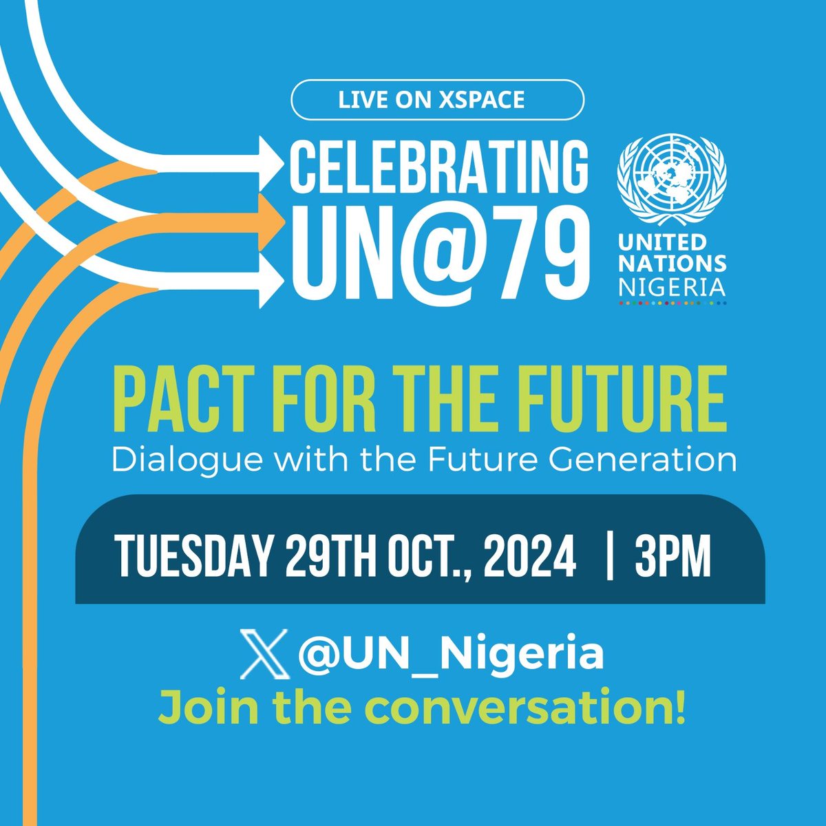 We invite you to join our moderator <a href="/joyettah/">Dr. Joy Asonye</a> and other youth groups as we engage the <a href="/UN/">United Nations</a> agencies in Nigeria on #PactFortheFuture and Future Generations on <a href="/UN_Nigeria/">United Nations Nigeria</a> X Space in commemoration of #UNDay2024 

 x.com/i/spaces/1mrGm…

<a href="/tundeadelekan1/">Babatunde Adelekan</a> 
<a href="/youthnomics/">Youthnomics!</a> 
<a href="/Dak_him/">Joshua Dakim🦅</a>