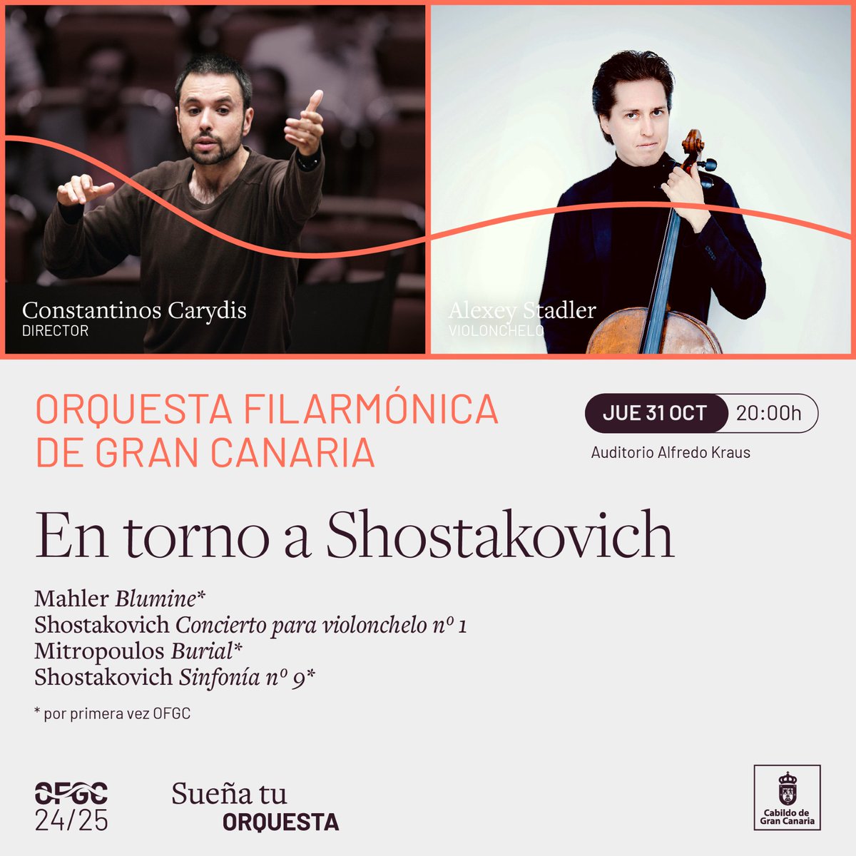 #AnotaLaFecha 𝓔𝓷 𝓽𝓸𝓻𝓷𝓸 𝓪 𝓢𝓱𝓸𝓼𝓽𝓪𝓴𝓸𝓿𝓲𝓬𝓱
📅 JUEVES 31 Oct
⌚ 20.00 h
📍 Auditorio Alfredo Kraus
🎫 Entradas ofgc.entrees.es/janto/main.php…

#OFGC #SueñaTuOrquesta #EnTornoAShostakovich