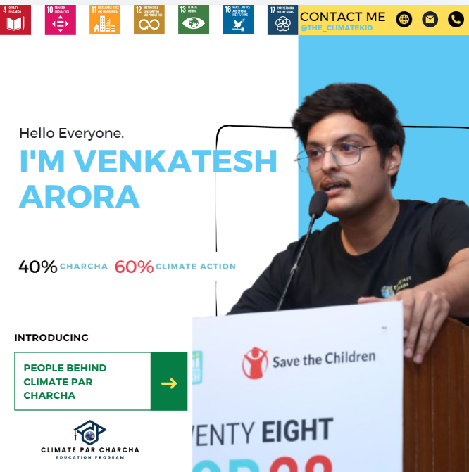 climate_cosmos's tweet photo. Introducing @AroraVenkatesh, an https://t.co/co3KrorwSw. student in Environment and Sustainability at TISS, TEDx Speaker, co-founder of @theconscioushuman, he has led impactful conservation projects and aims to inspire sustainable solutions with @climateparcharcha. 🌍✨ https://t.co/ka4spVZg9I