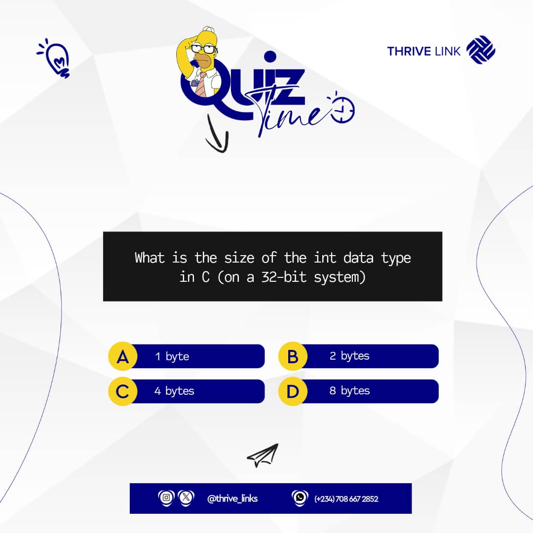 Thrive_Links's tweet image. Test your knowledge on C programming!
Comment your answer below👇🏻
#CodeQuizOfTheDay

#C #programming #developer #webdevelopment #webdeveloper