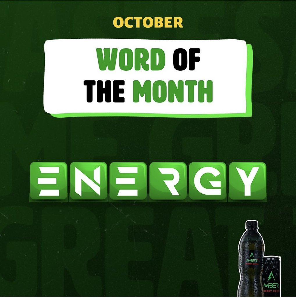 drinkamber's tweet photo. The word of the week is OUT!!

It’s not too late to join the SPELL and WIN promo… 

Also, don’t forget to keep spelling ENERGY for the month of October!

#amberdeyforyou #amberenergy #drinkamber #amberenergydrink https://t.co/xakpcfsbdu