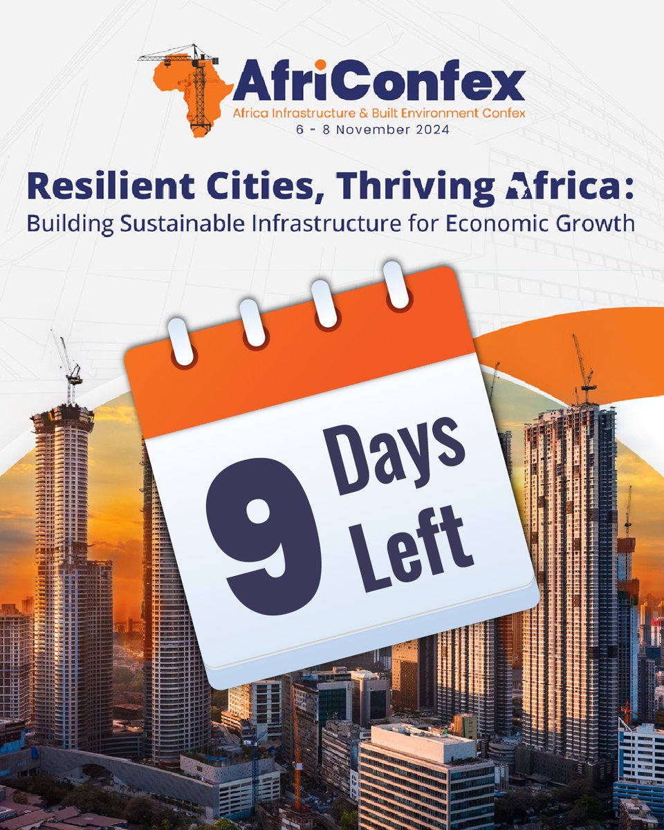 ZITF1's tweet photo. Only 9 days to go until #AfriConfex2024 kicks off! Get ready to join the biggest gathering of industry trailblazers. Let’s gear up to connect, innovate, & build to greater heights.
#AfriConfex2024 #ZIEC #BuildTheFuture #smartcity #infrastructure #ConstructConnections #ConstructiveNetworking #JoinTheBuild