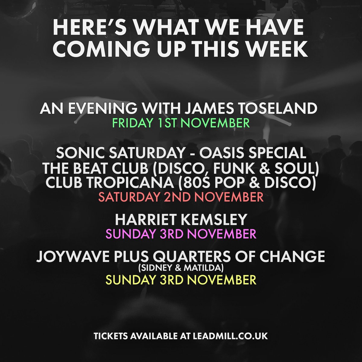 Leadmill's tweet photo. Check out what we've got coming up this week! 🎊

For more information and to secure your tickets, head to our website here > https://t.co/ZFUky6HySm https://t.co/OWlHyONyDg