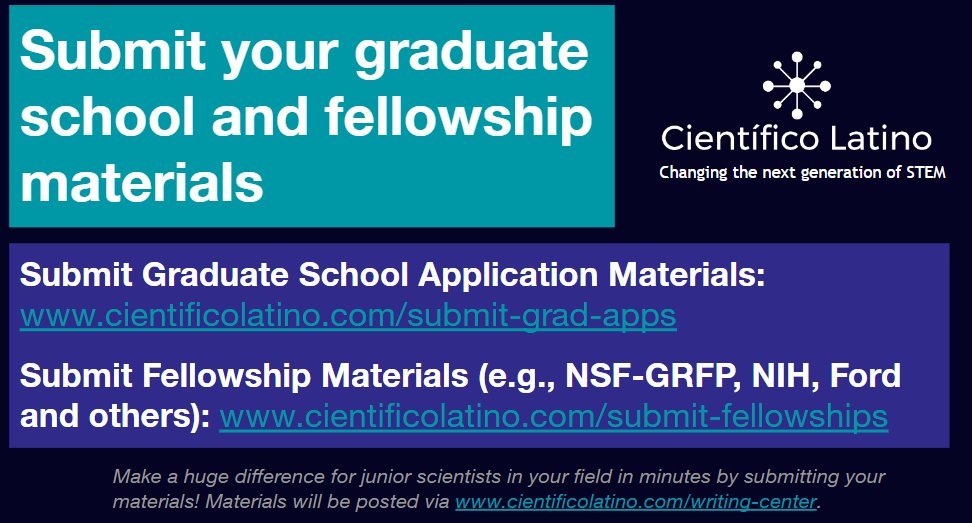 📢 SEEKING STEM GRAD APP &amp; FELLOWSHIP MATERIALS!

Without engaged mentors, knowing what to write in your apps is FAR from obvious. 😖

Please help! Submit materials so others can learn from your example.

Grad Apps: cientificolatino.com/submit-grad-ap… 
Fellowships: cientificolatino.com/submit-fellows…
