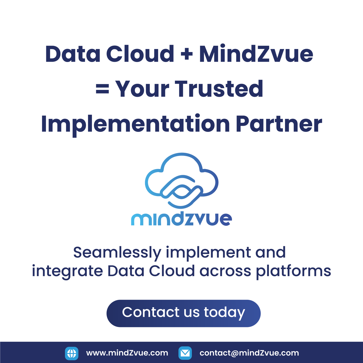 MindZvue's tweet image. mindZvue is your trusted partner for Data Cloud implementation.

✅ Develop a tailored Data Cloud strategy 🎯
✅ Seamlessly integrate Data Cloud🔗

Take the next step! 🚀 Contact us today for a consultation

#datacloud # #datacloudimplementation #salesforcecrestpartner  #mindZvue