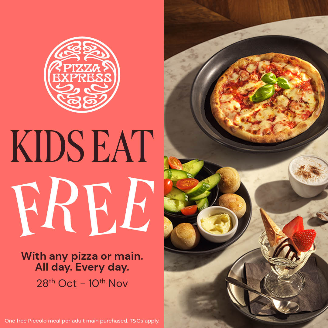 hq_watford's tweet image. Kids Eat Free at @PizzaExpress! Valid from 28th October to 10th November 2024. 
This exciting offer allows one free Piccolo meal per adult main purchased, every day, all day.🍕 

T&amp;amp;Cs do apply. 

#atriawatford #pizzaexpress #offer #halfterm