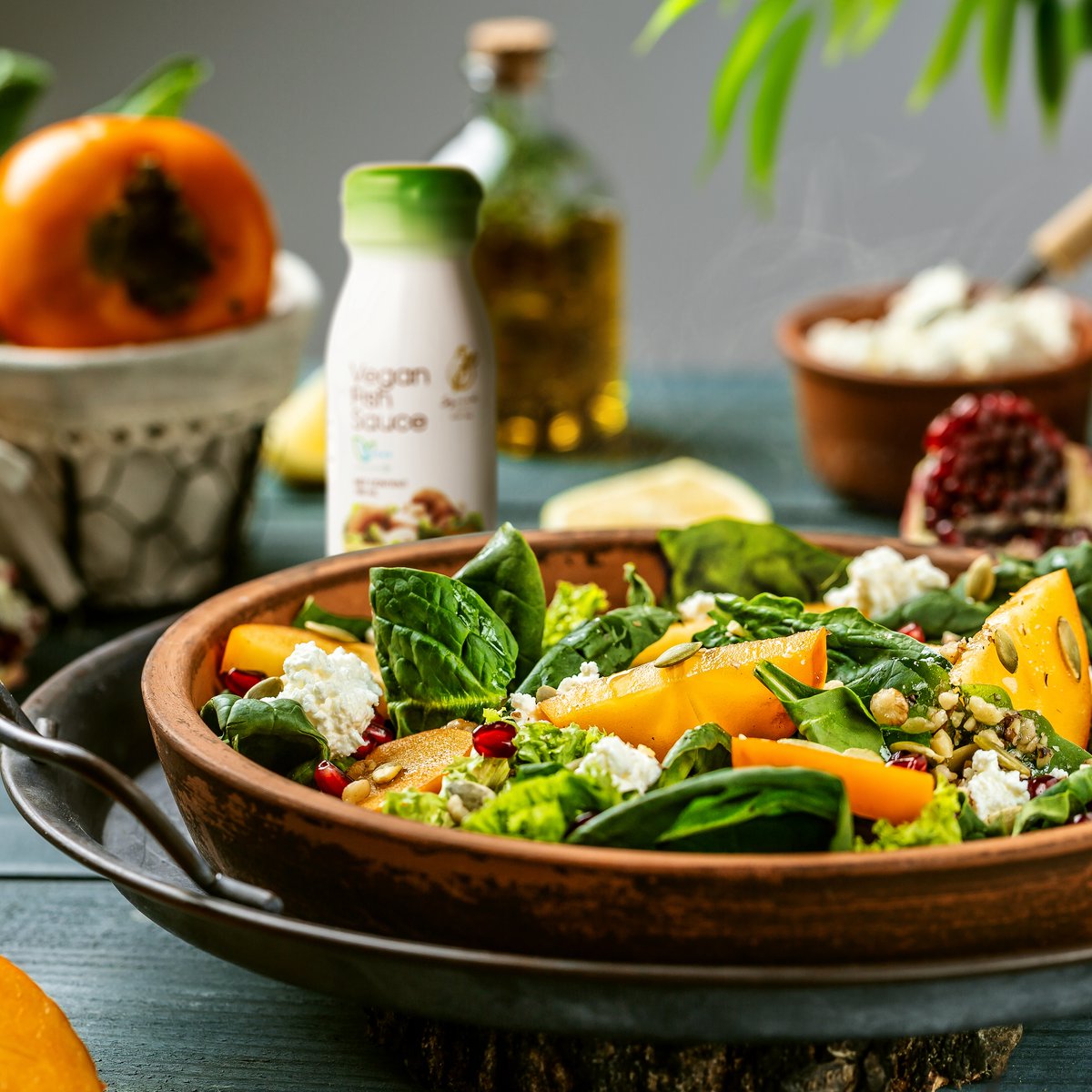 Pumpkin, persimmon and pomegranate? Now that’s the ultimate mouth watering combo.

Add a splash of Squid Brand Vegan Fish Sauce to your dressing for the perfectly seasoned salad.

#vegan #fishsauce #squidbrand