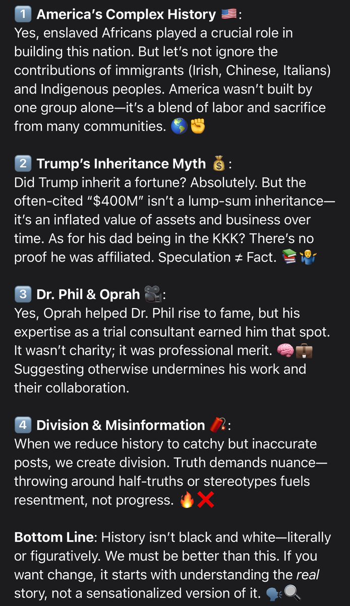 MDEMARIS's tweet image. 🧵 Let’s break down this narrative because facts matter. This post oversimplifies history and spreads misinformation—time to set the record straight. 💯👇

@realDonaldTrump @DrPhil @keithboykin 

#FactCheck #HistoryMatters #TruthOverTribes