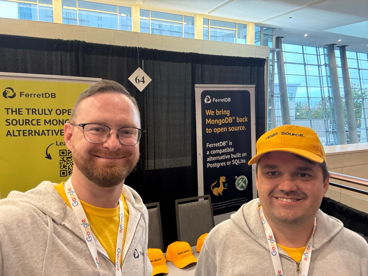 FerretDB (@ferret_db) on Twitter photo We are at <a href="/AllThingsOpen/">All Things Open</a> in Raleigh, North Carolina! Visit our booth on the second floor so we can hook you up with awesome gear!
#allthingsopen #ato2024 We are at <a href="/AllThingsOpen/">All Things Open</a> in Raleigh, North Carolina! Visit our booth on the second floor so we can hook you up with awesome gear!
#allthingsopen #ato2024
