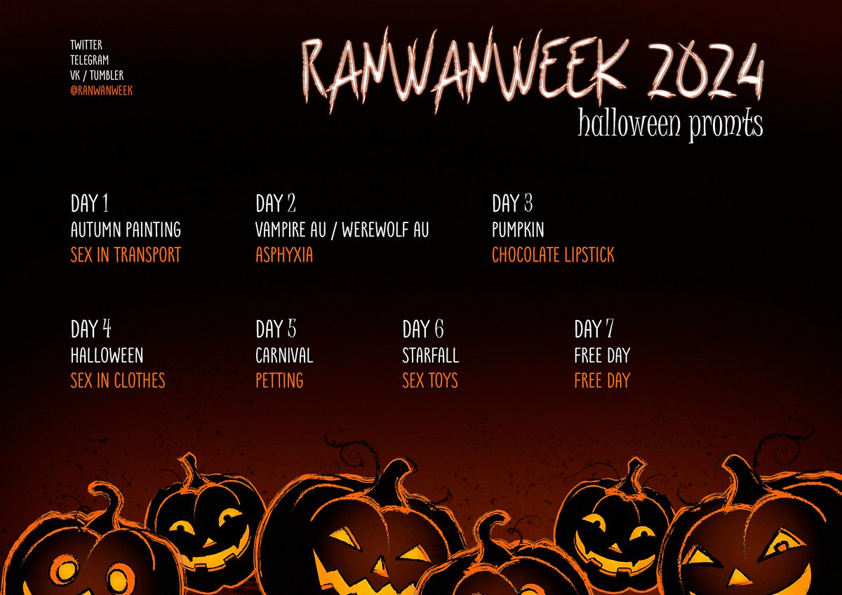 ranwanweek's tweet photo. Hi!  RanWanWeek Halloween 2024 officially starts!

It will be held on 28.10- 03.11
The list below contains 2 prompt for each day.
You can use one or more tips of the day!

 The event rules are below!

#2ha #erha #ranwan #MoRan #chuwanning #二哈和他的白猫师尊 https://t.co/ZvwXKQAxBp