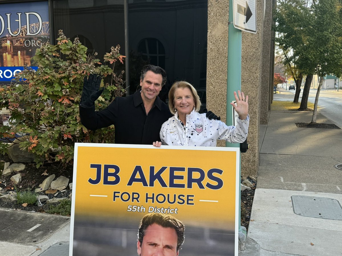 Great morning sign waving with JB Akers this morning. If you live in House District 55, go vote for JB. Early voting across West Virginia runs through Saturday. #govotewv