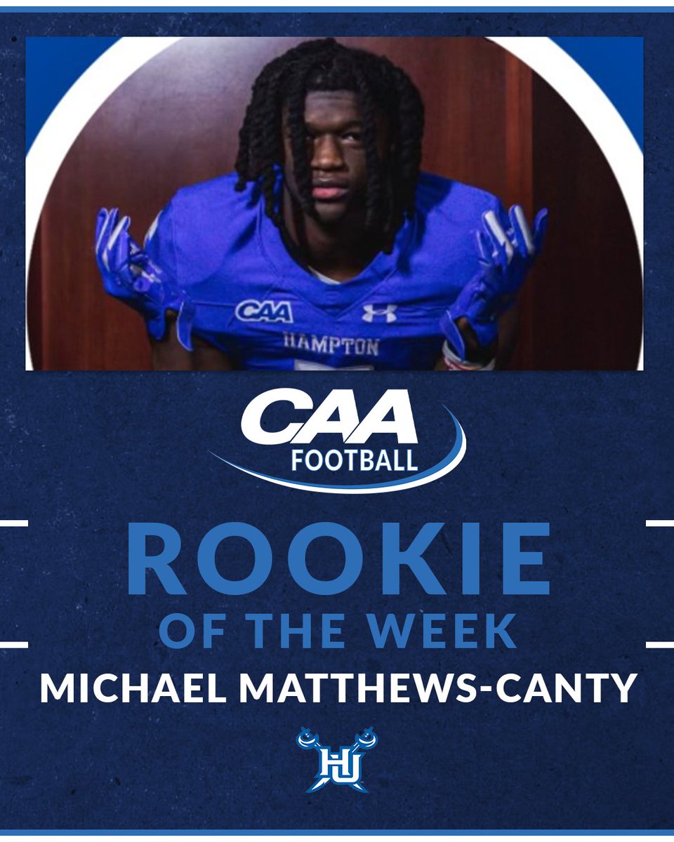 #CAAFB Rookie of the Week

Michael Matthews-Canty tallied five tackles as part of a dominant defensive effort in @Hampton_FB's 41-21 win over Elon

📰 tinyurl.com/ms642vjc