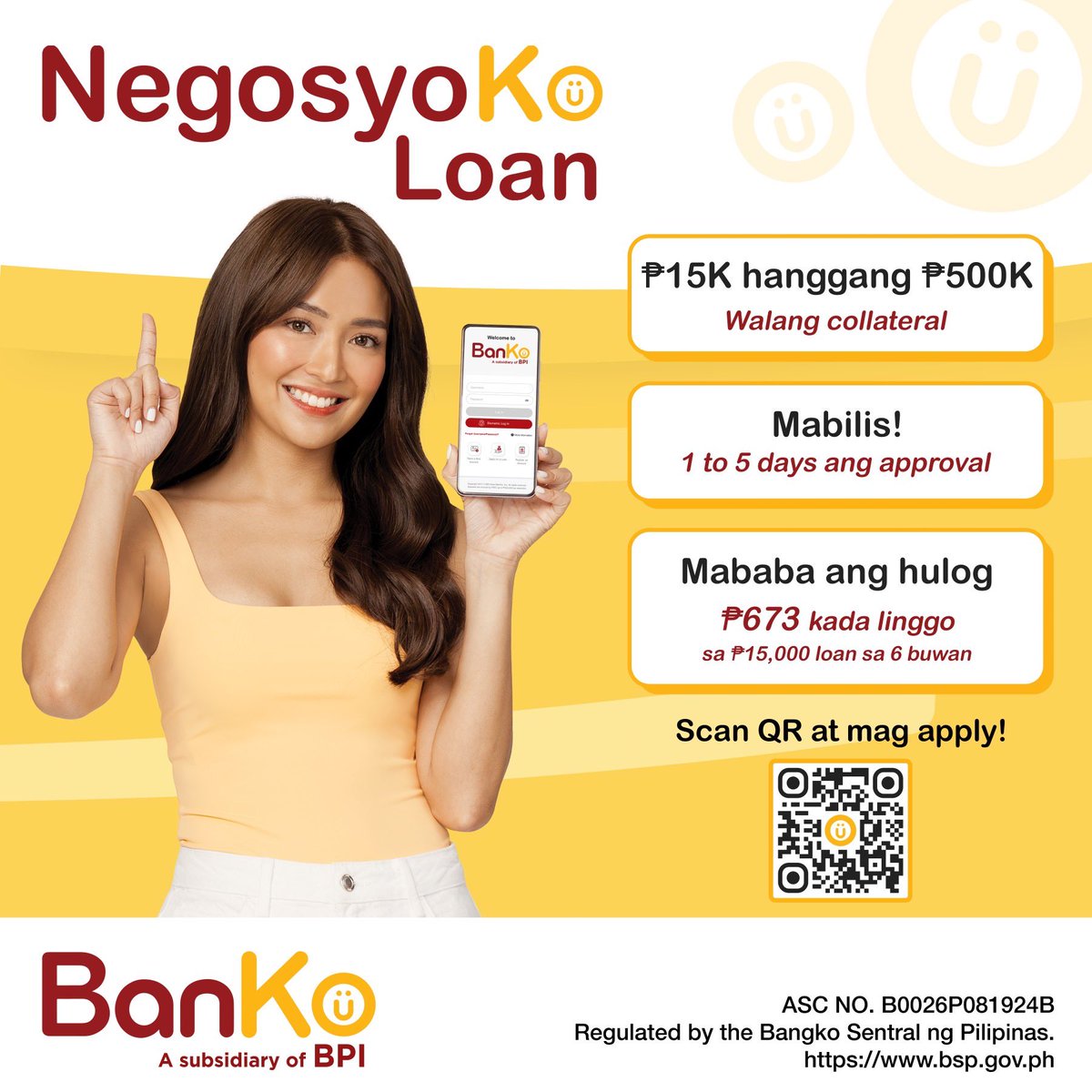 Ber months na! Mag-NegosyoKo Loan na at simulan ang business idea mo.
 
Gaan bayaran, simpleng requirements, bilis ma-approve!
 
Pumunta na sa pinakamalapit na BanKo branch at mag-apply na.
 
BanKo is regulated by the Banko Sentral ng Pilipinas bsp.gov.ph