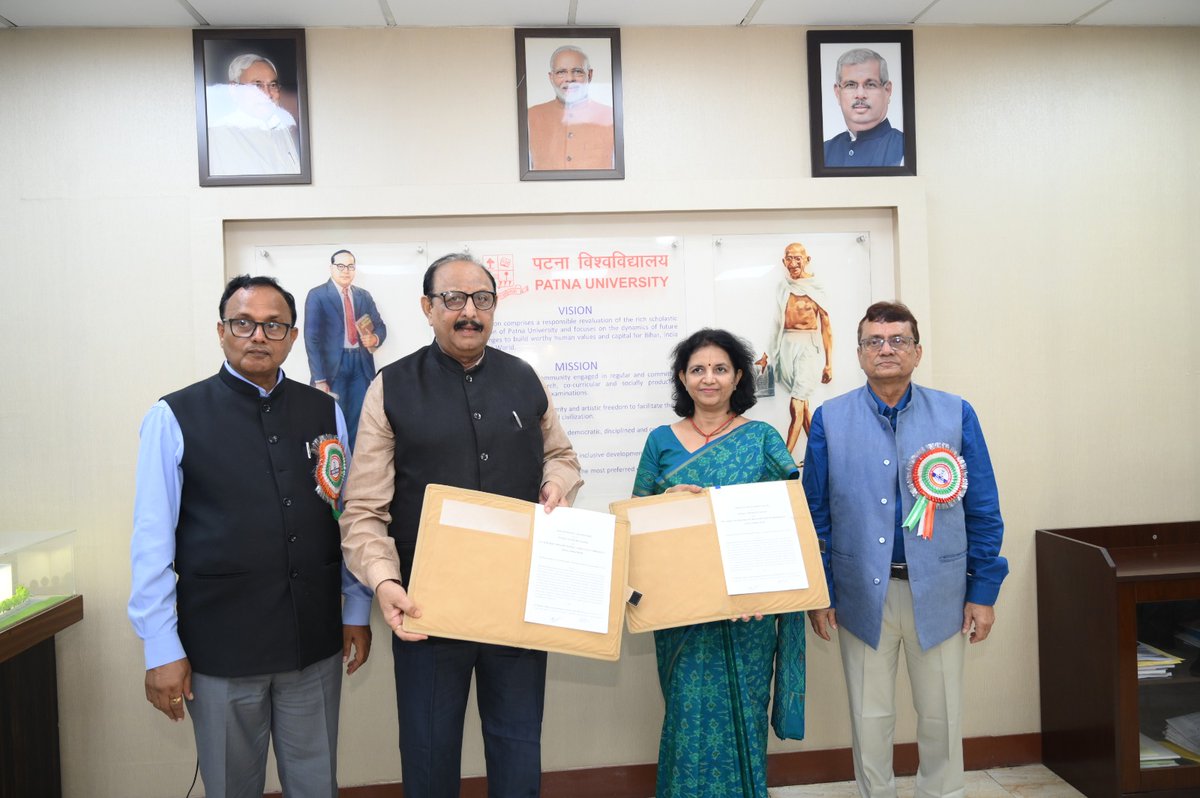 PatnaUniversit's tweet photo. Signing of MoU for Academic Cooperation between Patna University Patna and Dr. Rajendra Prasad Central Agricultural University (RPCAU)Samastipur, Bihar on 27.10.2024 @GovernorBihar
@BiharEducation_
@officecmbihar @airnews_patna https://t.co/p9xb6hmNcv