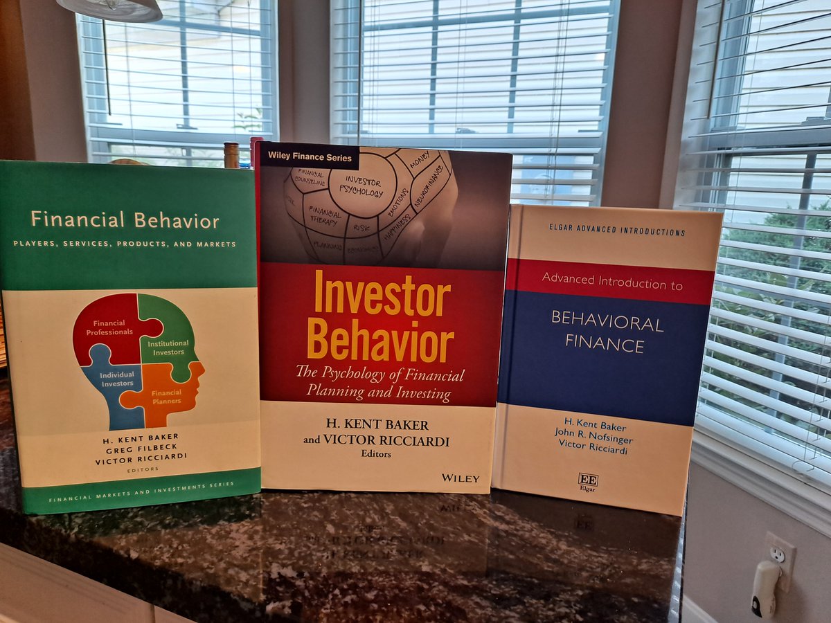 victorricciardi's tweet photo. Victor Ricciardi’s three books are now available “Investor Behavior” and “Financial Behavior” are extensive collections of behavioral finance and his new book “Advanced Introduction to Behavioral Finance” is a basic overview. The three books cover over 1,400 pages of extensive knowledge and important issues in behavioral finance.
Available on Amazon at: https://t.co/57EX4bevOE
#behavioralfinance #behaviouralfinance #financialbehavior #cfp #cfa #financialplanner #financialplanning #investorbehavior #book #ursinuscollege