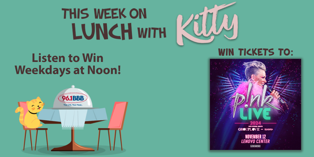 P!NK Live 2024 heads to Lenovo Center on Tuesday, November 12th along with GROUPLOVE and KIDCUTUP! Listen every day this week during Lunch with Kitty for your chance to win a pair of tickets to the show!