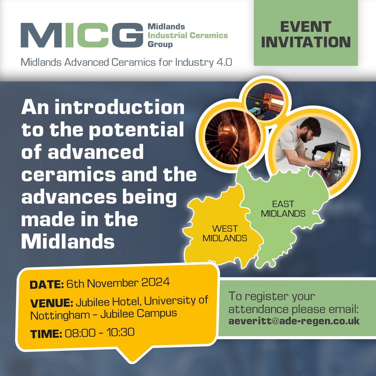 Why is the Midlands the key location for the acceleration of innovation and development in advanced ceramics? 

Find out at the University of Nottingham’s Jubilee Campus on November 6. For details, visit micg.org.uk/event-sets-out…