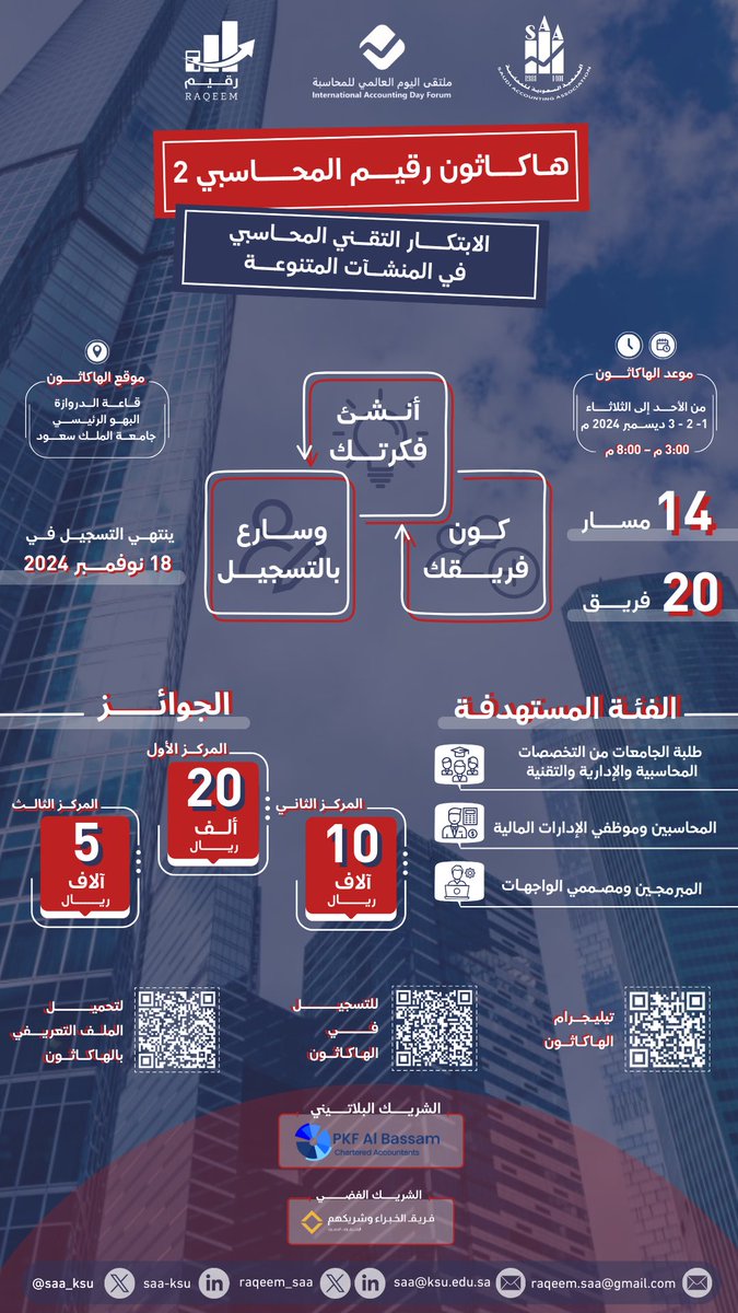 raqeem_saa's tweet photo. بخطى نحو مستقبل محاسبي مشرق,
نُجسّد فيه الطموح ونحقق الآمال🌟!

عندما تتقاطع الارقام مع الإبداع تنبثق الفرص الكبيرة🏆 

اطلق العنان لإبداعك في #هاكاثون_رقيم_المحاسبي_2 

حيث تتحد العقول المحاسبية مع ثورة التكنولوجيا الحديثة💡

لاتفوت الفرصة وسجّل الآن!
https://t.co/Pv8W89T5g6 https://t.co/xIAa6upn06