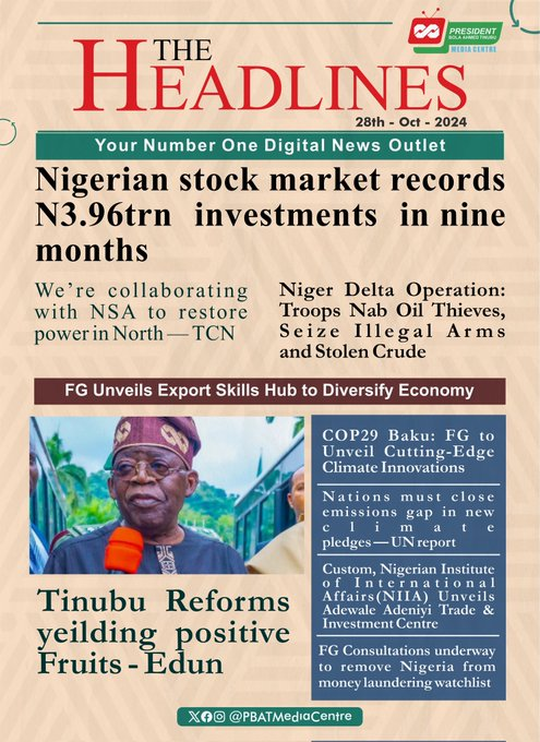 standard_ngr's tweet photo. 16. Headlines
- #COP29 Baku: FG to unveil cutting-edge climate innovations
17. The Nigerian Observer
- Telcos warn of imminent collapse as NASS proposes additional tax
Tags: #COP29Azerbaijan I Pastor Nathaniel Bassey I Taye I #GenesisInCanada I #NSPPD I Happy New Week I Arewa https://t.co/TAM7F0Y4FB