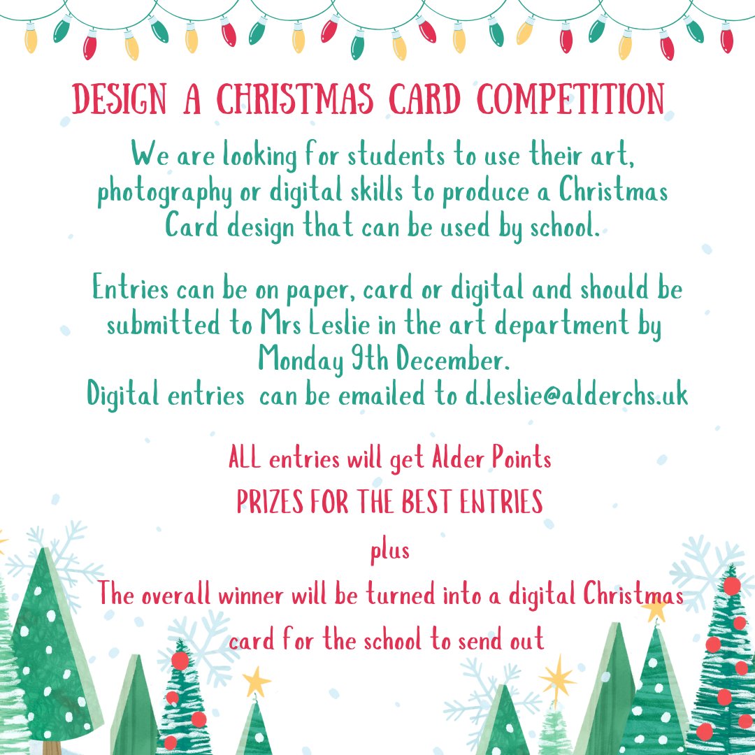 🎄| This half term holiday will be an ideal time for students to get creative and start thinking about a design for our annual Design A Christmas Card Competition.  #WeAreALDER