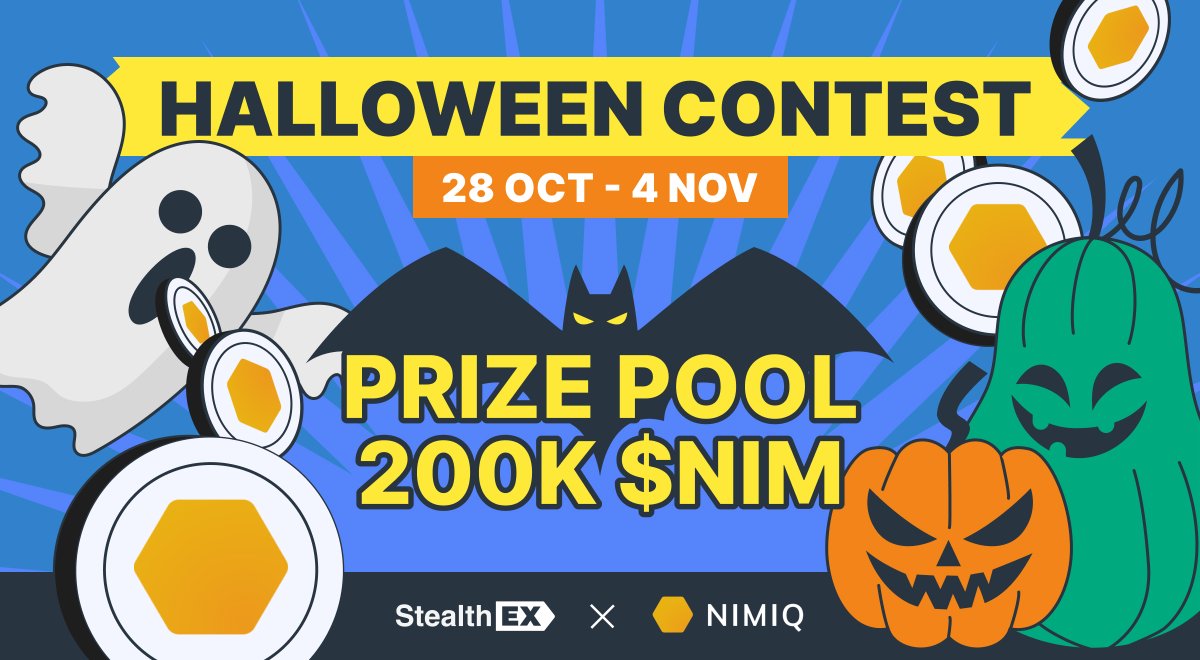 StealthEX_io's tweet photo. 🎃 Join the https://t.co/YKQXZ5Kaqx x Nimiq Halloween Contest! 👻

5 winners will share the prize pool of 200k $NIM on Nov 4th

🎁 Entry 1: RT, like, follow @StealthEX_io & @nimiq, tag 3 friends

🔄 Entry 2: Complete an exchange of $NIM on StealthEX, submit the info in the Google form (https://t.co/Xb21jZrqpH) Each new swap gives you 1 extra entry!

📝 Entry 3: Post a tweet about how you'd use Nimiq’s processing solution or what you would buy with $NIM

Increase your chances of winning by completing multiple entries! ⚡🕸️
