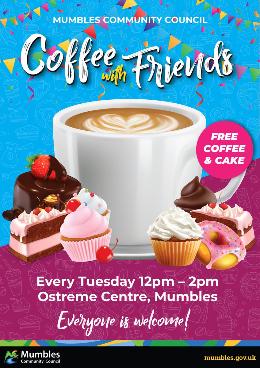 Mumbles Community Council (@mumblescouncil) on Twitter photo Don't miss out on free coffee and cake tomorrow from 12:00pm to 2:00pm! It's the perfect chance to catch up and connect. ๐ฐ๐ฌ
Everyone is invited! Don't miss out on free coffee and cake tomorrow from 12:00pm to 2:00pm! It's the perfect chance to catch up and connect. ๐ฐ๐ฌ
Everyone is invited!