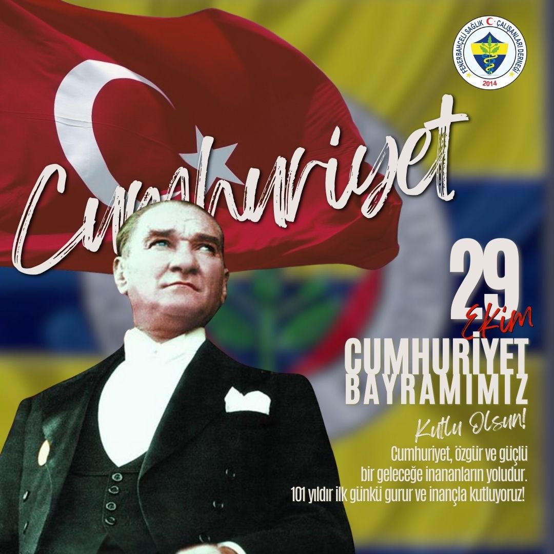 Biz Cumhuriyetin yetiştirdiği, bu vatanı çok seven, daima Atatürk’ün gösterdiği ilkeler doğrultusunda hedeflerine yürüyen FENERBAHÇELİ Sağlık Çalışanlarıyız… İlelebet payidar kalacak olan Türkiye Cumhuriyeti’nin yılmaz emir erleriyiz… Yaşasın Cumhuriyet… #cumhuriyetbayramı