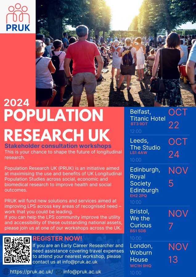 Smart Data Research UK (@smartdatares) on Twitter photo 📆If you’re involved in longitudinal population studies, you might like to attend one of the workshops hosted by <a href="/PopRes_UK/">Population Research UK</a> - Population Research UK (PRUK).
Next up, Edinburgh on 5 November, Bristol on 7 November and London on 13 November.
Discover more: bit.ly/3UtMIhs 📆If you’re involved in longitudinal population studies, you might like to attend one of the workshops hosted by <a href="/PopRes_UK/">Population Research UK</a> - Population Research UK (PRUK).
Next up, Edinburgh on 5 November, Bristol on 7 November and London on 13 November.
Discover more: bit.ly/3UtMIhs