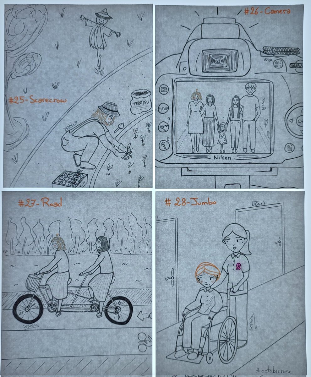 CecileGuimier's tweet photo. ✍️ Jours 25 à 28. On approche de la fin. Une retraite bien méritée avec peu de jardinage, la joie d'être grand-mère, un peu de tandem, et malheureusement la cancer qui s'invite...

#inktober2024 https://t.co/OCzz1kkrSj