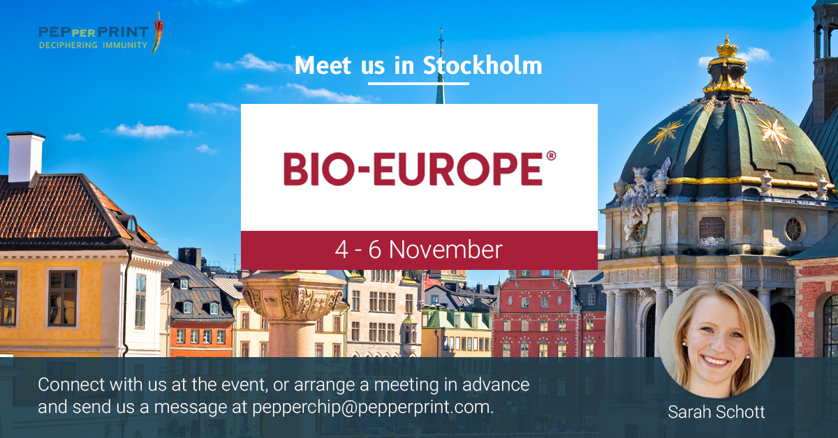 We'll be at BIO-Europe 2024! Connect with Sarah Schott in Stockholm (Nov 4-6) to learn about our #Antibody &amp; #TCell Services. Visit our booth or schedule a meeting for the Digital Partnering event (Nov 12-13).
#BIOEurope #PeptideMicroarrays #TCellServices #PEPperPRINT
