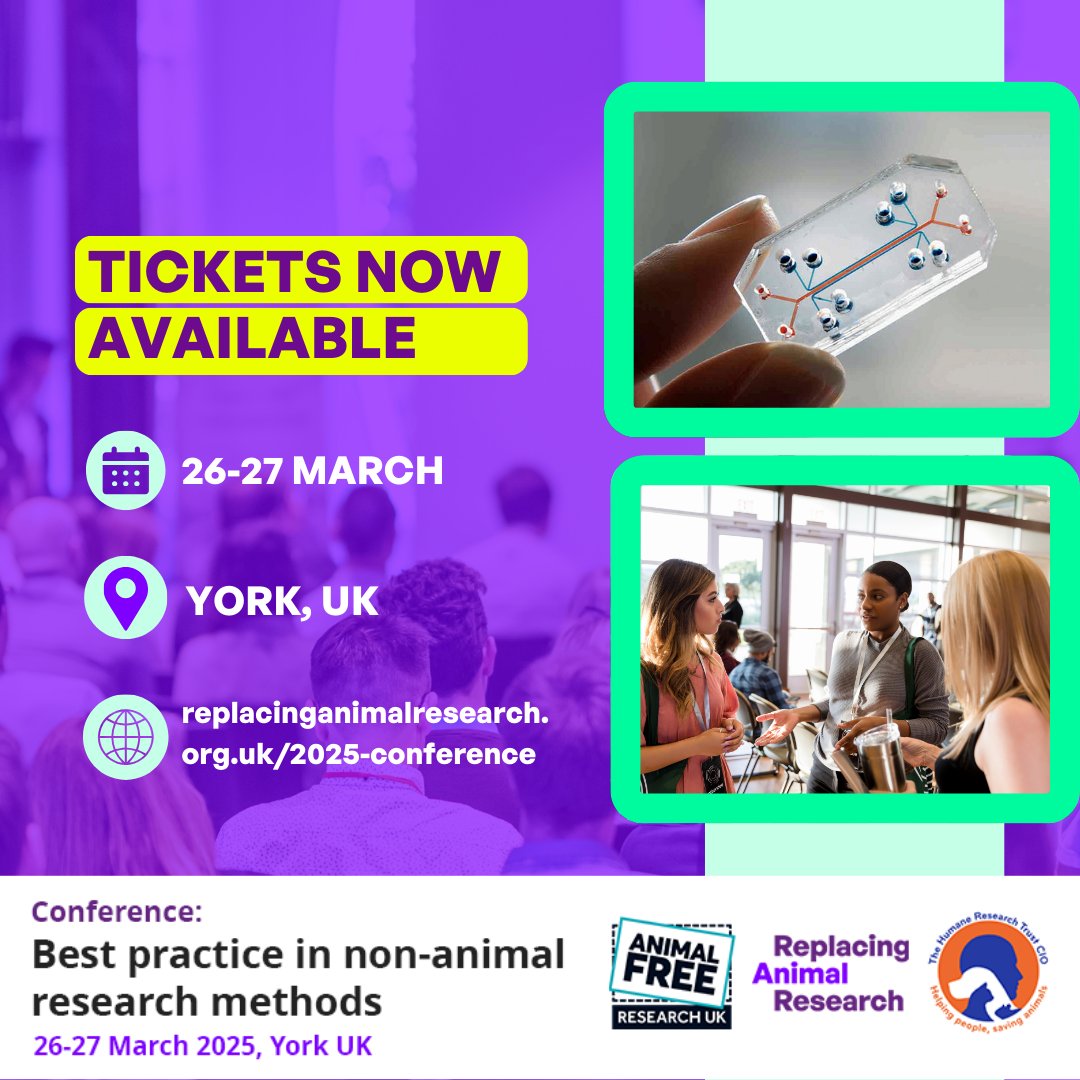 Tickets are now available for 'Best Practice in Non-Animal Research Methods, which we're hosting with  <a href="/AFR_UK/">AnimalFreeResearchUK</a> &amp; <a href="/humane_research/">The Humane Research Trust</a>. We can't wait to see you there! replacinganimalresearch.org.uk/2025-conference