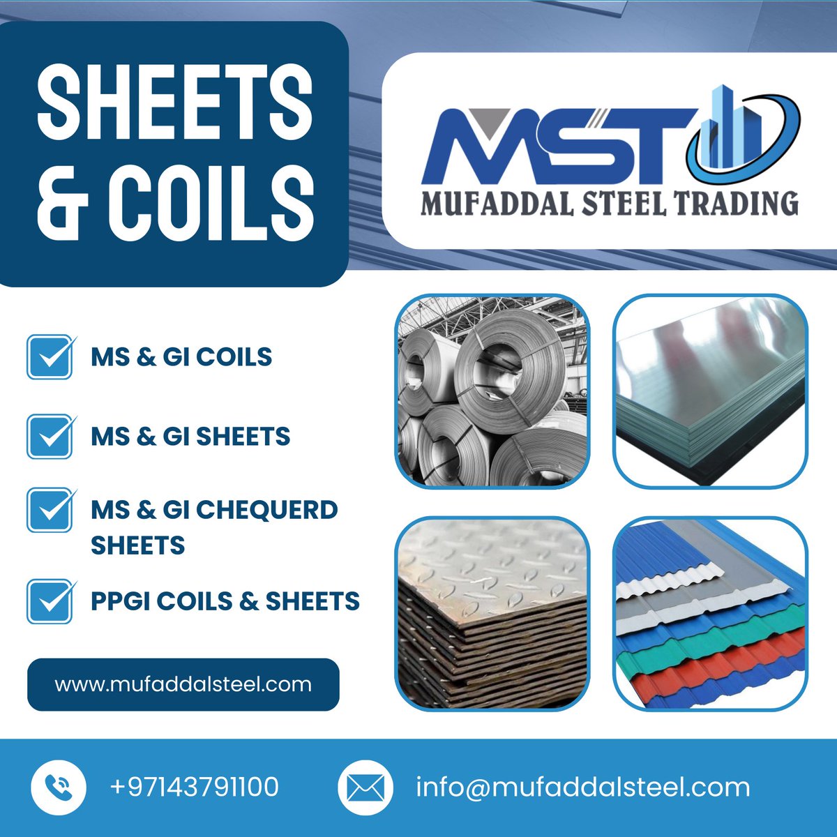 mufaddalsteel's tweet image. Sheets &amp;amp; Coils for Every Industry Need!

We provide a full range of high-quality steel solutions, including MS &amp;amp; GI Coils, MS &amp;amp; GI Sheets, MS &amp;amp; GI Chequered Sheets, and PPGI.

#SteelSheets #SteelCoils #MufaddalSteel #DubaiIndustry #MSCoils #GIChequeredSheets #PPGI