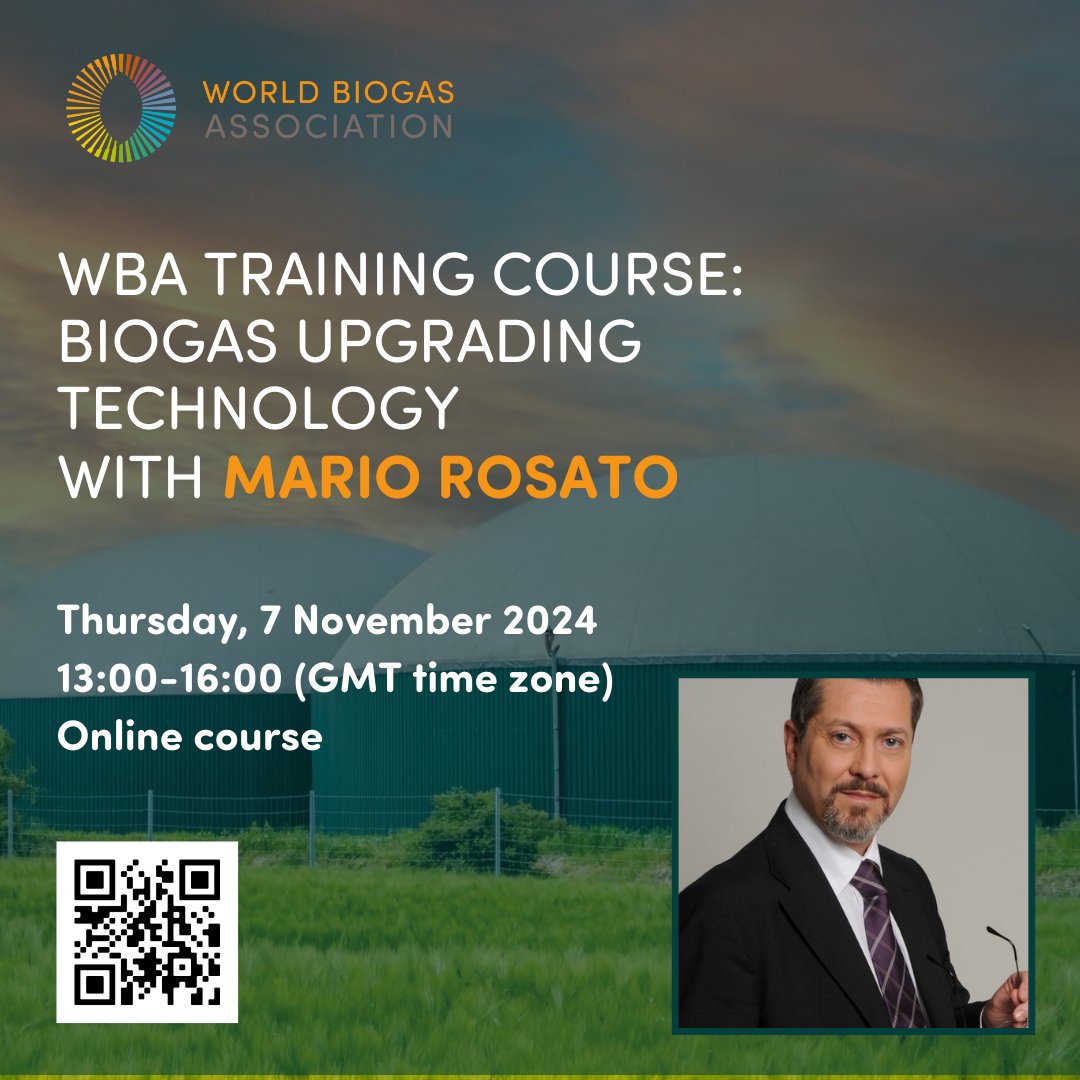 WBAtweets's tweet photo. Upcoming Training Course: Biogas Upgrading Technology with Mario A. Rosato, Thursday, 7 November 2024. Limited spaces available, secure your place today: https://t.co/NaJDP444Zq https://t.co/mpsTZCGc9t