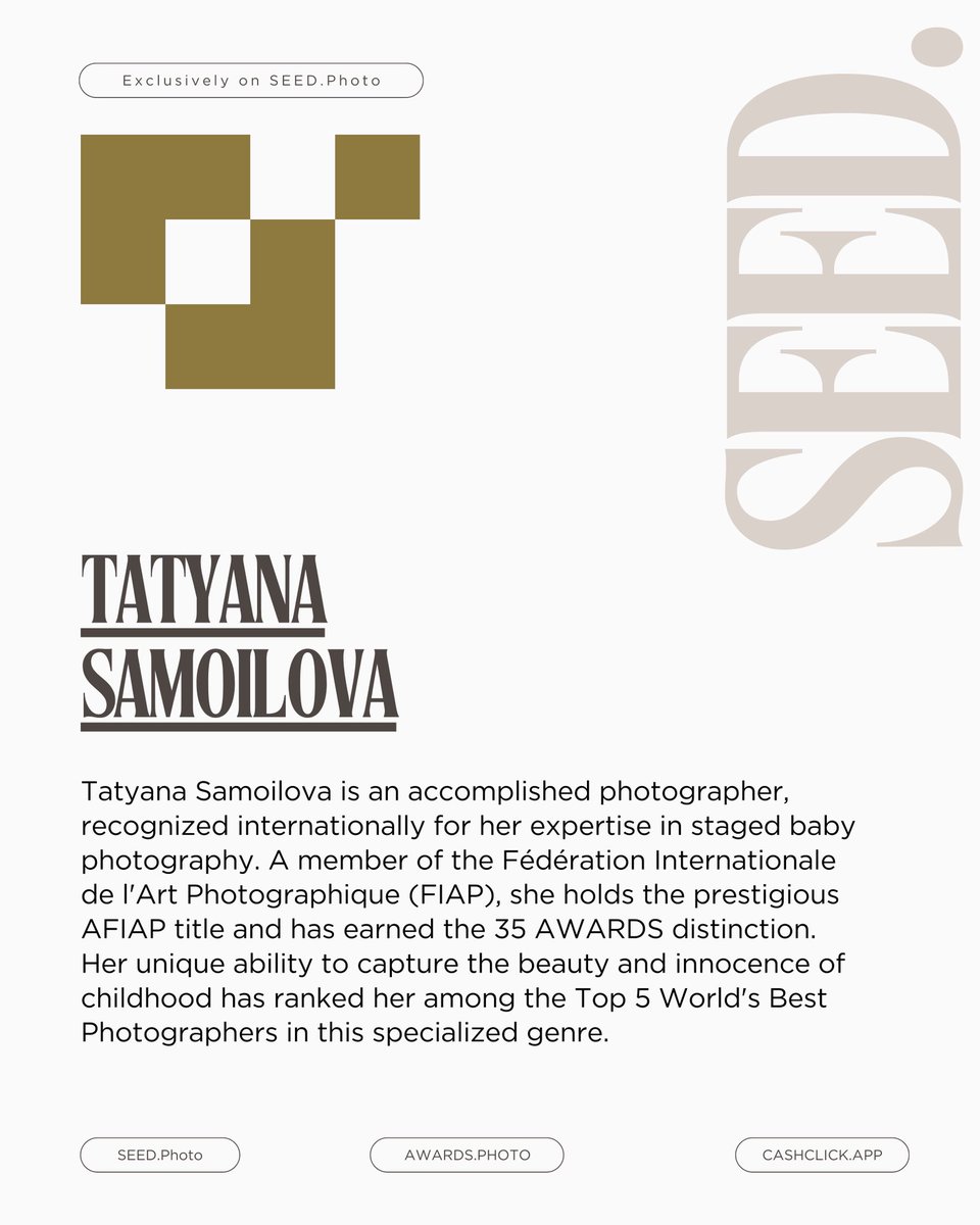 SeedPhoto's tweet image. 🌟Tatyana Samoilova's work captures the essence of childhood in a heartfelt and stunning way, highlighting those precious early moments. Her artistry is internationally acclaimed, supported by her FIAP membership and numerous awards. 🏆We are happy to have her among us at…