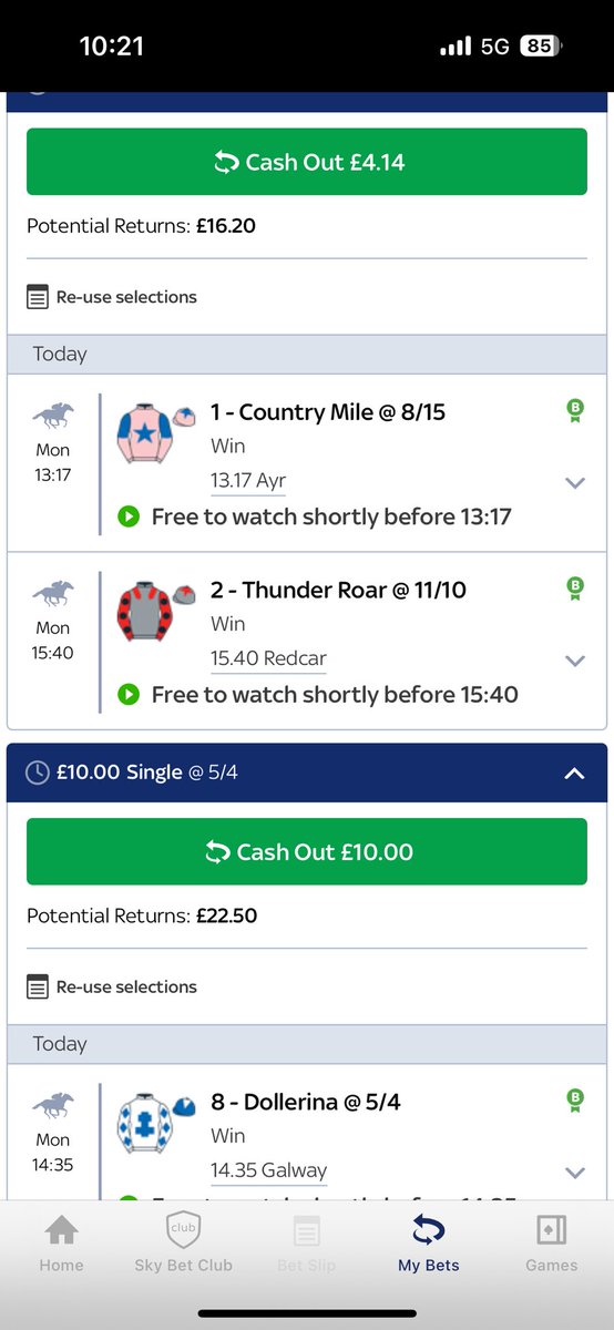 Couple small bets today I couldn’t find anything I was confident with at bigger prices. #HorseRacing #Redcar #Ayr #Galway