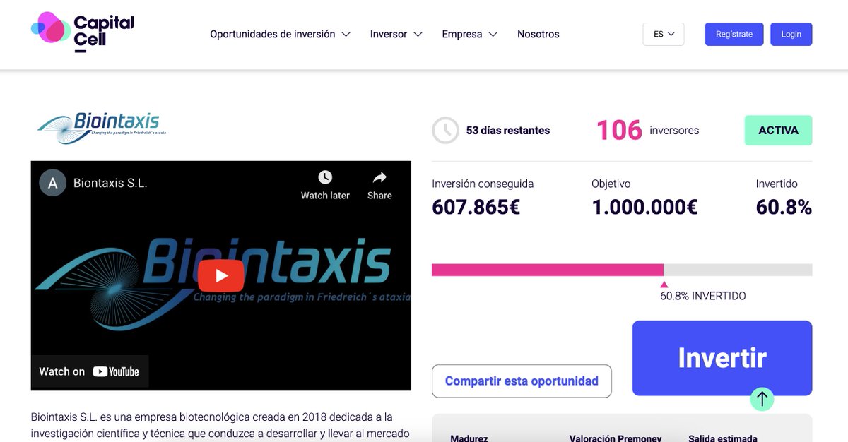 Biointaxis SL (@biointaxis) on Twitter photo ¡Empezamos la semana con más del 60% del crowdfunding #StopAtaxia conseguido! 
Pero necesitamos más inversores para iniciar los estudios clínicos en pacientes de la #TerapiaGénica BTX-101 (FRATAXAV®) y curar la #AtaxiaDeFriedreich ♿️🧬: capitalcell.com/campaign/bioin… ¡Empezamos la semana con más del 60% del crowdfunding #StopAtaxia conseguido! 
Pero necesitamos más inversores para iniciar los estudios clínicos en pacientes de la #TerapiaGénica BTX-101 (FRATAXAV®) y curar la #AtaxiaDeFriedreich ♿️🧬: capitalcell.com/campaign/bioin…