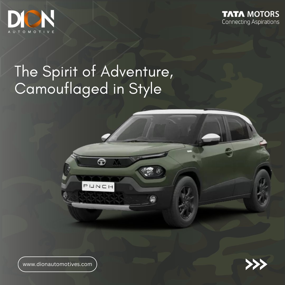 DionAutomotives's tweet image. Ready to make a statement both on and off the road?
The Tata Punch CAMO Edition is here to fuel your spirit of adventure.

#TataPunch #CAMOEdition #AdventureAwaits #TataMotors #SUVLife #OffRoadReady #ExploreMore