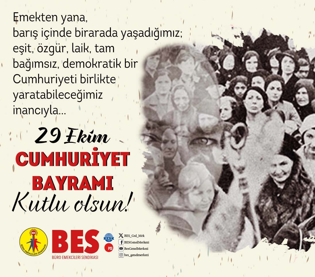 Emekten yana, barış içinde bir arada yaşadığımız; eşit, özgür, laik, tam bağımsız ve demokratik bir Cumhuriyeti birlikte yaratabileceğimiz inancıyla...
29 Ekim Cumhuriyet Bayramı kutlu olsun!

#29Ekim 
#CumhuriyetBayramı