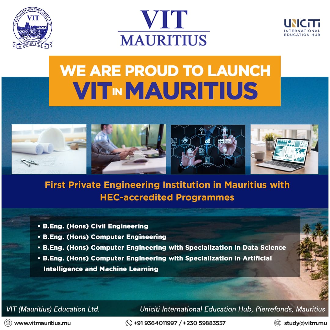 VIT_univ's tweet photo. We are thrilled to announce the launch of our new campus @ #Mauritius from the next academic year!
For details, visit https://t.co/bgqAlwo7l3

#VIT #MauritiusCampus #UnicitiInternationalEducationHub #VITMauritius #NewBeginnings #GlobalEducation #Engg #HEC #HECAccredited #BE https://t.co/kebOatQ0XD