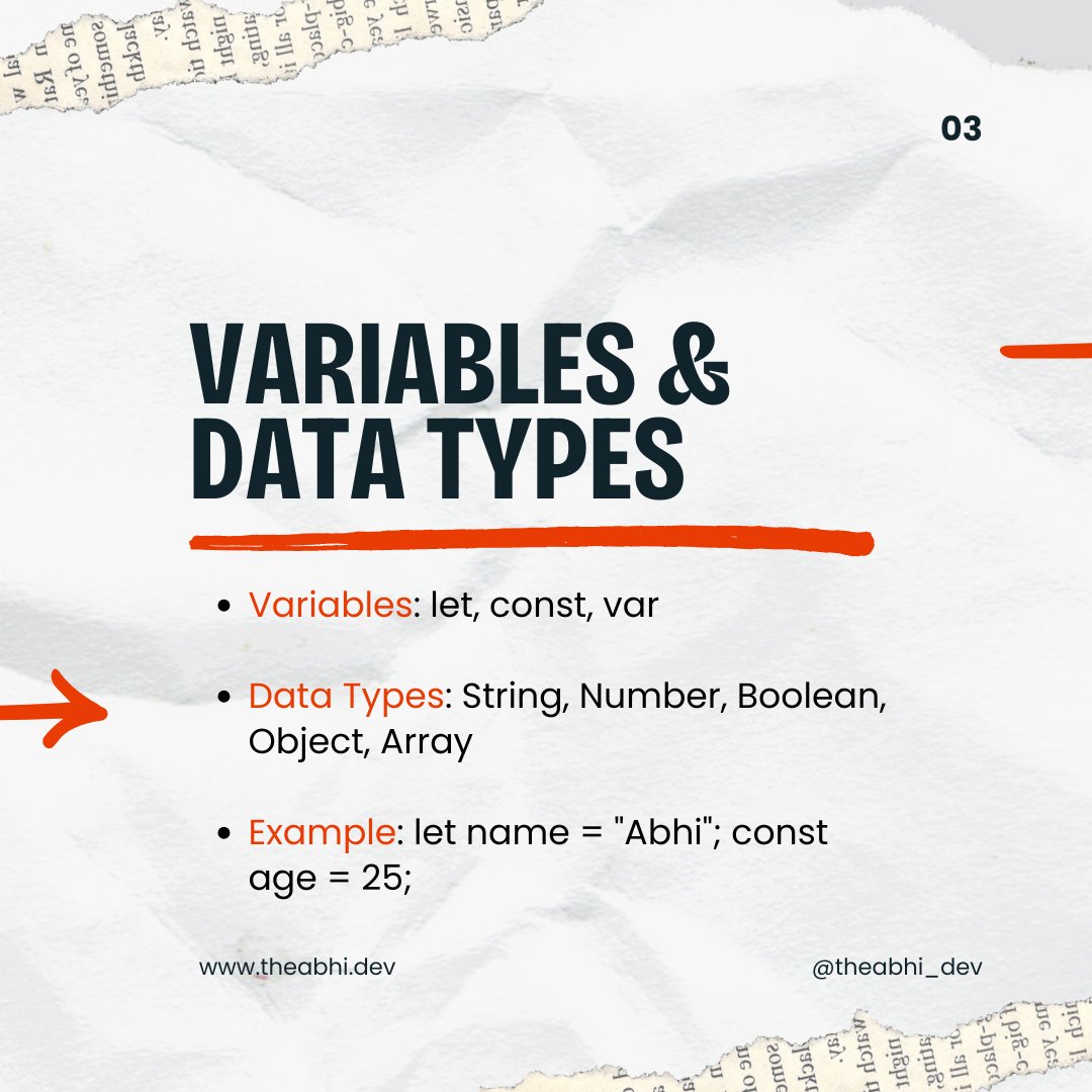 theabhi_dev's tweet image. Get started with JavaScript basics! Learn about variables, functions, loops, and conditionals—everything you need for dynamic web pages. #JavaScript #JSBasics #Coding101 #FrontendDevelopment #75DaysMERNChallenge #MERN 1/2