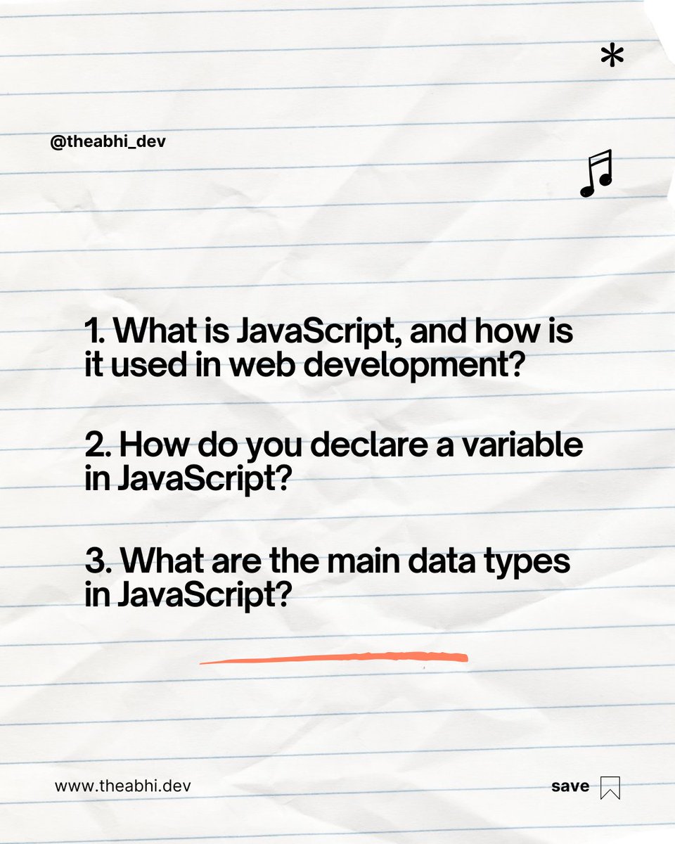 theabhi_dev's tweet image. Sharpen your JavaScript basics with these interview questions! Perfect for anyone prepping for technical interviews or brushing up on fundamentals. #JavaScriptQuestions #FrontendInterview #CodingPrep #75DaysMERNChallenge #MERN