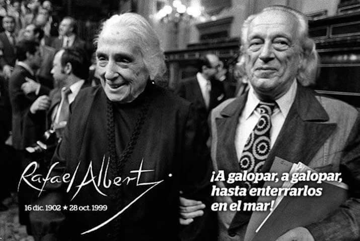 #TalDíaComoHoy de 1999, fallecía Rafael Alberti, poeta del pueblo, militante comunista, defensor de la República. Perseguido por el franquismo, sufrió 38 años de exilio.

Su obra, un canto de lucha y libertad, nos convoca a tomar partido contra el fascismo. #AGalopar🔻✊