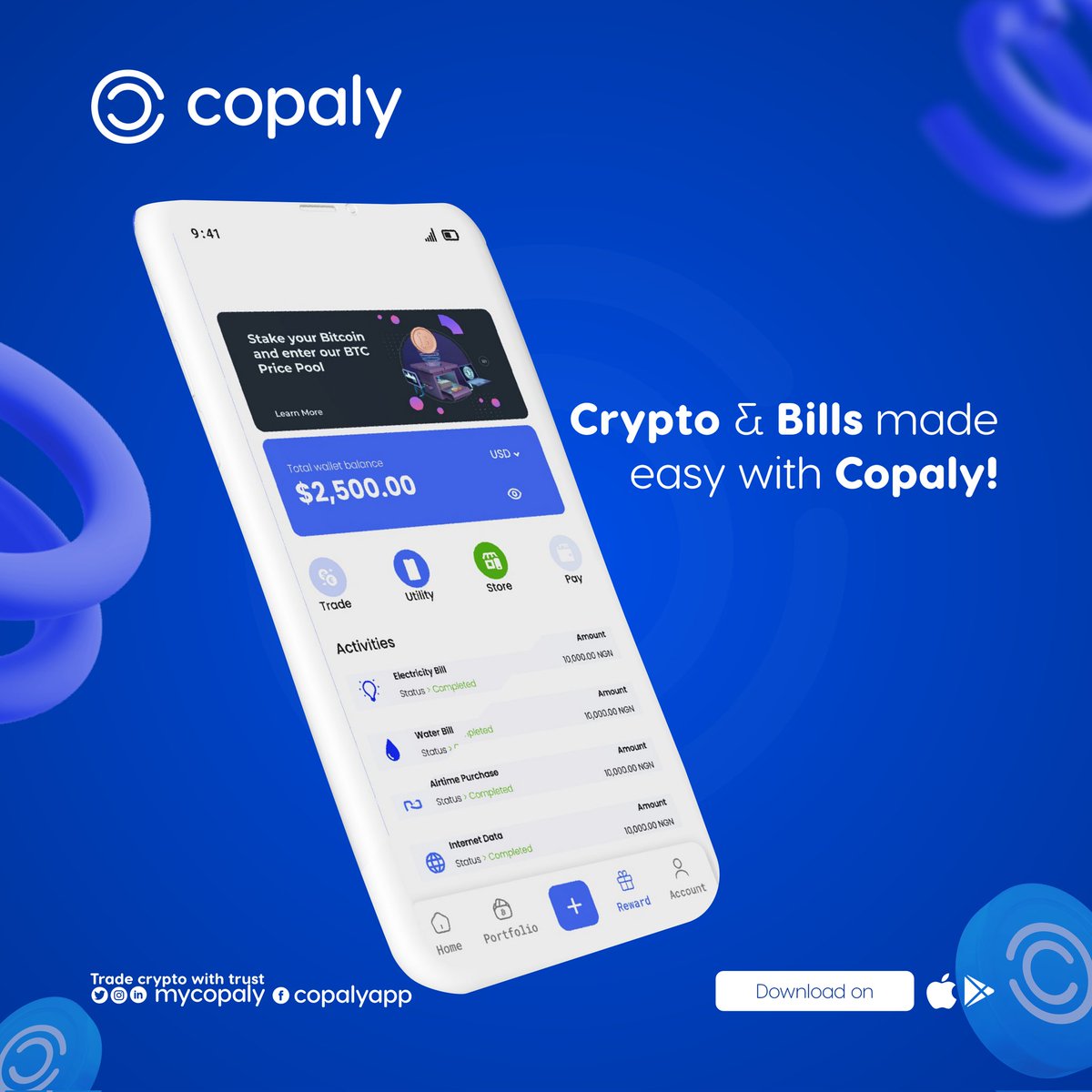mycopaly's tweet photo. Crypto trading and utility payments have been made easy for you on Copaly App. Trade on various cryptocurrencies and pay for your utilities using crypto.
Download Copaly app from Google and Apple stores.
#happyMonday #crypto #paywithcrypto #copaly #trends https://t.co/VEkkJzCXPq
